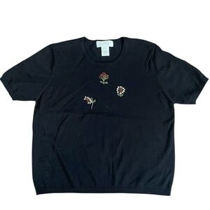 Vintage Susan Bristol Beaded Knit Cottagecore Flower Garden Sweater Large Black